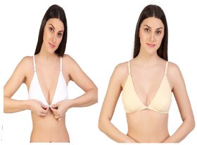 Zourt Poly Cotton B Cup Front Open Bra Set of 2 White-Skin