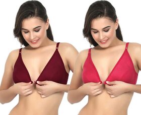 Zourt Poly Cotton B Cup Front Open Bra Set of 2 Maroon-Rani