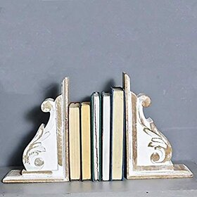 Onlinecrafts Wooden Book End (White, Pack Of 1)