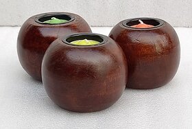 Onlinecraft Wooden Tealight Holder Set (Brown, Pack Of 3)