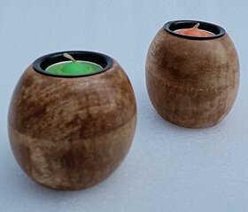 Onlinecraft Wooden Tea Light Holder Wooden 2 - Cup Tealight Holder Set (Clear, Pack Of 2)