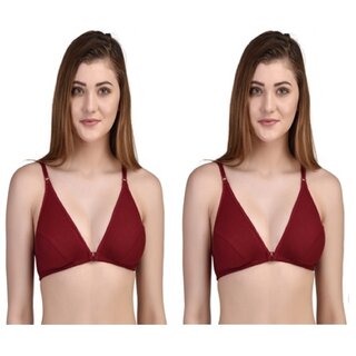 Zourt Poly Cotton B Cup Front Open Bra Set of 2 Maroon-Maroon
