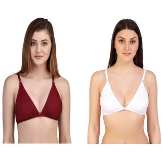 Zourt Poly Cotton B Cup Front Open Bra Set of 2 Maroon-White