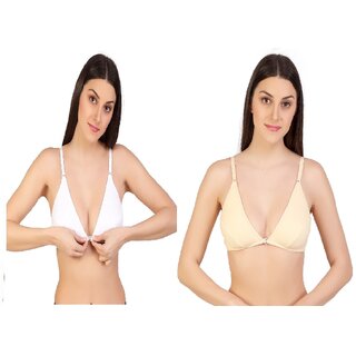 Zourt Poly Cotton B Cup Front Open Bra Set of 2 White-Skin