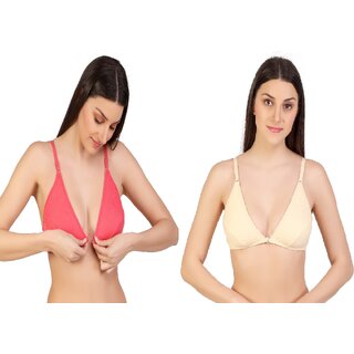                       Zourt Poly Cotton B Cup Front Open Bra Set of 2 Gajri-Skin                                              