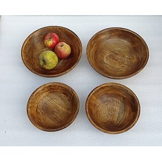                       Onlinecraft Wooden Salad Bowl Ch7302 (Pack Of 4, Brown)                                              