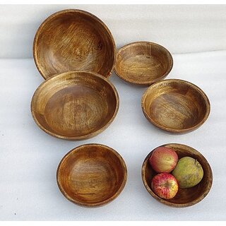                       Onlinecraft Wooden Serving Bowl Ch7309 (Pack Of 6, Brown)                                              