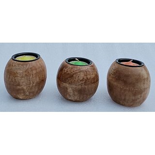                       Onlinecraft Wooden Tealight Holder Wooden 3 - Cup Tealight Holder Set (Clear, Pack Of 4)                                              