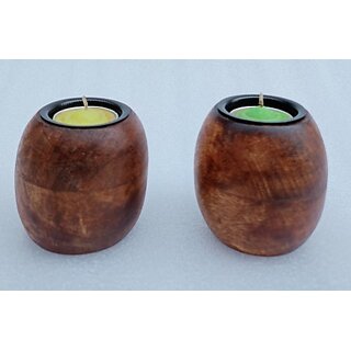                       Onlinecraft Tea Light Holder Wooden 2 - Cup Tealight Holder Set (Brown, Pack Of 2)                                              