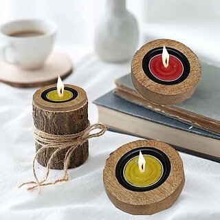                       Onlinecraft Wooden 3 - Cup Tealight Holder (Gold, Pack Of 1)                                              