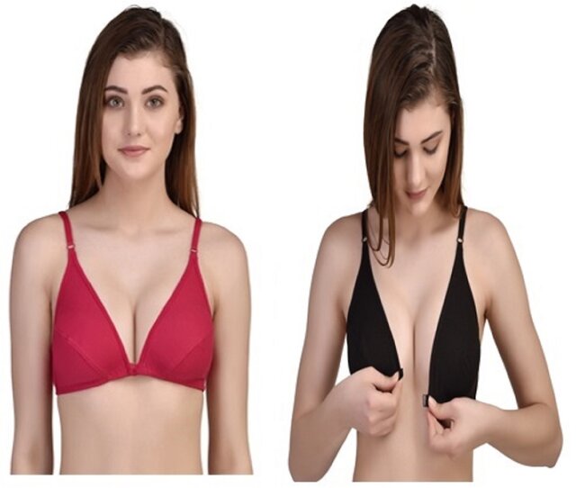 Buy Zourt Poly Cotton B Cup Front Open Bra Set of 2 Rani-Black Online - Get  69% Off