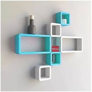 Wooden Wall Shelf Wooden Wall Shelf (Number Of Shelves - 6, White, Green)