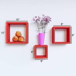                       Wooden Wall Shelf (Number Of Shelves - 3, Red)                                              