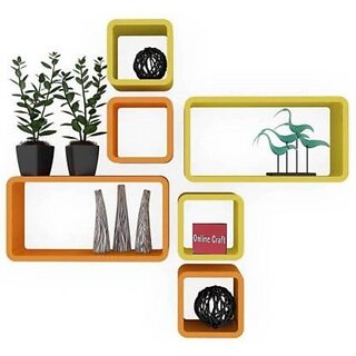                       Wooden Wall Shelf Wooden Wall Shelf (Number Of Shelves - 6, Orange, Yellow)                                              