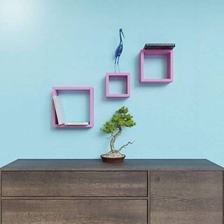                       Wooden Wall Shelf (Number Of Shelves - 3, Pink)                                              