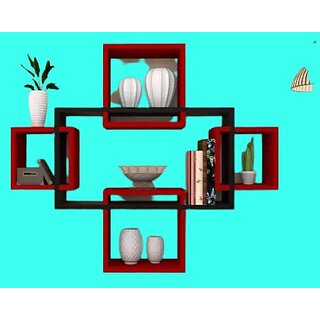                       Wooden Wall Shelf (Number Of Shelves - 6, Red, Black)                                              