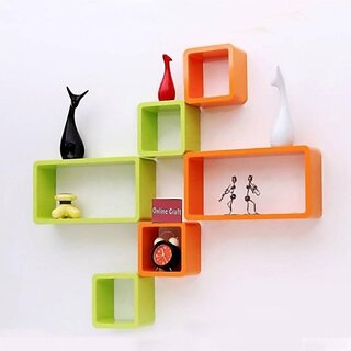                       Wooden Wall Shelf Wooden Wall Shelf (Number Of Shelves - 6, Orange, Green)                                              