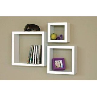                       Wooden Wall Shelf (Number Of Shelves - 3, White)                                              