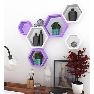                       Wooden Wall Shelf (Number Of Shelves - 6, White, Purple)                                              