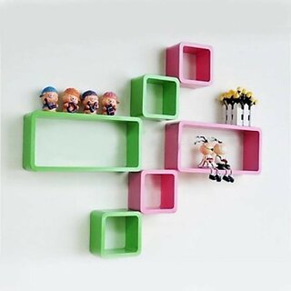                       Wooden Wall Shelf Wooden Wall Shelf (Number Of Shelves - 6, Pink, Green)                                              