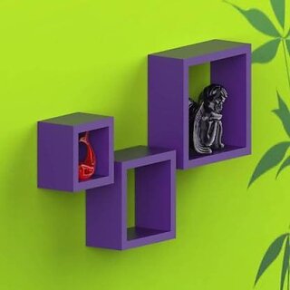                       Wooden Wall Shelf (Number Of Shelves - 3, Purple)                                              