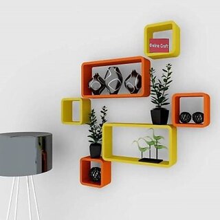                       Wooden Wall Shelf Wooden Wall Shelf (Number Of Shelves - 6, Yellow, Orange)                                              