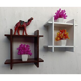                       Wooden Wall Shelf (Number Of Shelves - 8, White, Brown)                                              