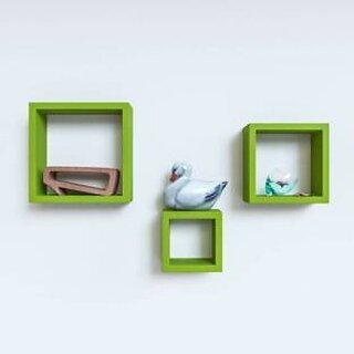                       Wooden Wall Shelf (Number Of Shelves - 3, Green)                                              