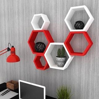                       Wooden Wall Shelf (Number Of Shelves - 6, Red, White)                                              