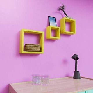                       Wooden Wall Shelf (Number Of Shelves - 3, Yellow)                                              
