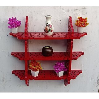                       Wooden Wall Shelf (Number Of Shelves - 3, Red)                                              