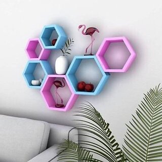                       Wooden Wall Shelf (Number Of Shelves - 6, Blue, Pink)                                              