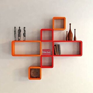                       Wooden Wall Shelf Wooden Wall Shelf (Number Of Shelves - 6, Red, Orange)                                              