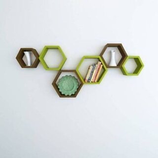                       Wooden Wall Shelf (Number Of Shelves - 6, Green, Brown)                                              