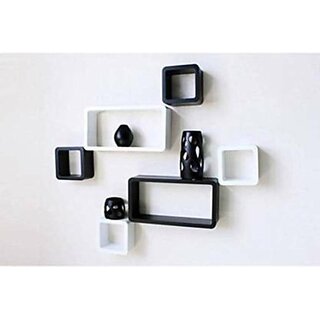                       Wooden Wall Shelf Wooden Wall Shelf (Number Of Shelves - 6, White, Black)                                              