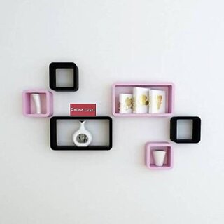                       Wooden Wall Shelf Wooden Wall Shelf (Number Of Shelves - 6, Black, Pink)                                              