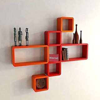                       Wooden Wall Shelf Wooden Wall Shelf (Number Of Shelves - 6, Orange, Red)                                              