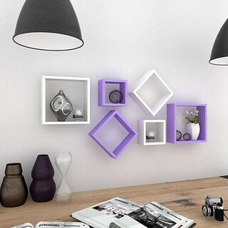                       Wooden Wall Shelf Wooden Wall Shelf (Number Of Shelves - 6, White, Purple)                                              