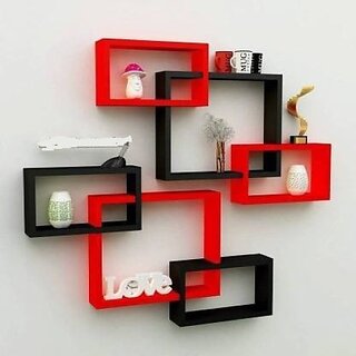                       Wooden Wall Shelf (Number Of Shelves - 6, Red, Black)                                              