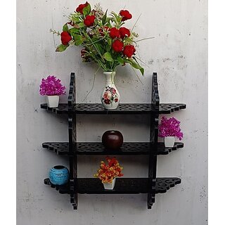                       Wooden Wall Self Wooden Wall Shelf (Number Of Shelves - 3, Black)                                              