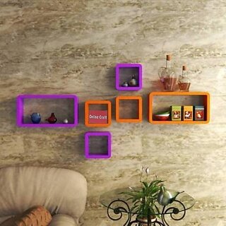                       Wooden Wall Shelf Wooden Wall Shelf (Number Of Shelves - 6, Orange, Purple)                                              