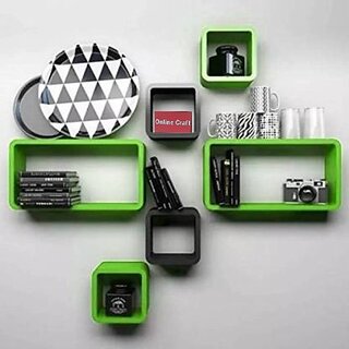                       Wooden Wall Shelf Wooden Wall Shelf (Number Of Shelves - 6, Green, Black)                                              