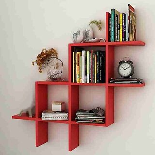                       Wooden Wall Shelf (Number Of Shelves - 8, Red)                                              