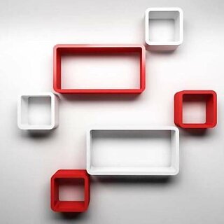                       Wooden Wall Shelf Wooden Wall Shelf (Number Of Shelves - 6, Red, White)                                              