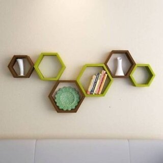 (Sh41) Wooden Wall Shelf Wooden Wall Shelf (Number Of Shelves - 6, Green, Brown) (Sh41) Wooden Wall Shelf Wooden Wall Shelf (Number Of Shelves - 6, Green, Brown)