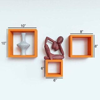                       Wooden Wall Shelf (Number Of Shelves - 3, Orange)                                              