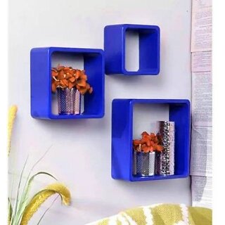                       Wooden Wall Shelf (Number Of Shelves - 3, Blue)                                              