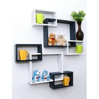                       Wooden Wall Shelf (Number Of Shelves - 6, Black, White)                                              