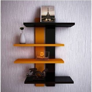                       Wooden Wall Shelf (Number Of Shelves - 4, Orange, Black)                                              