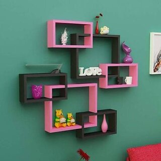                       Wooden Wall Shelf (Number Of Shelves - 6, Black, Pink)                                              